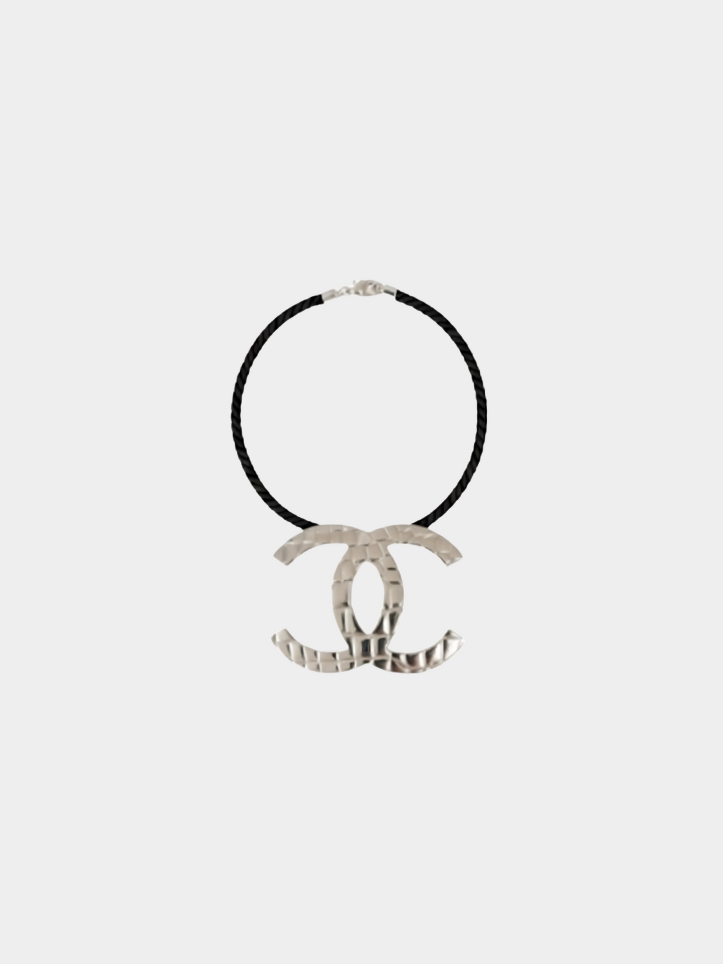 Chanel Spring 2007 Oversized Croc-Embossed CC Silver-Tone Pendant Necklace