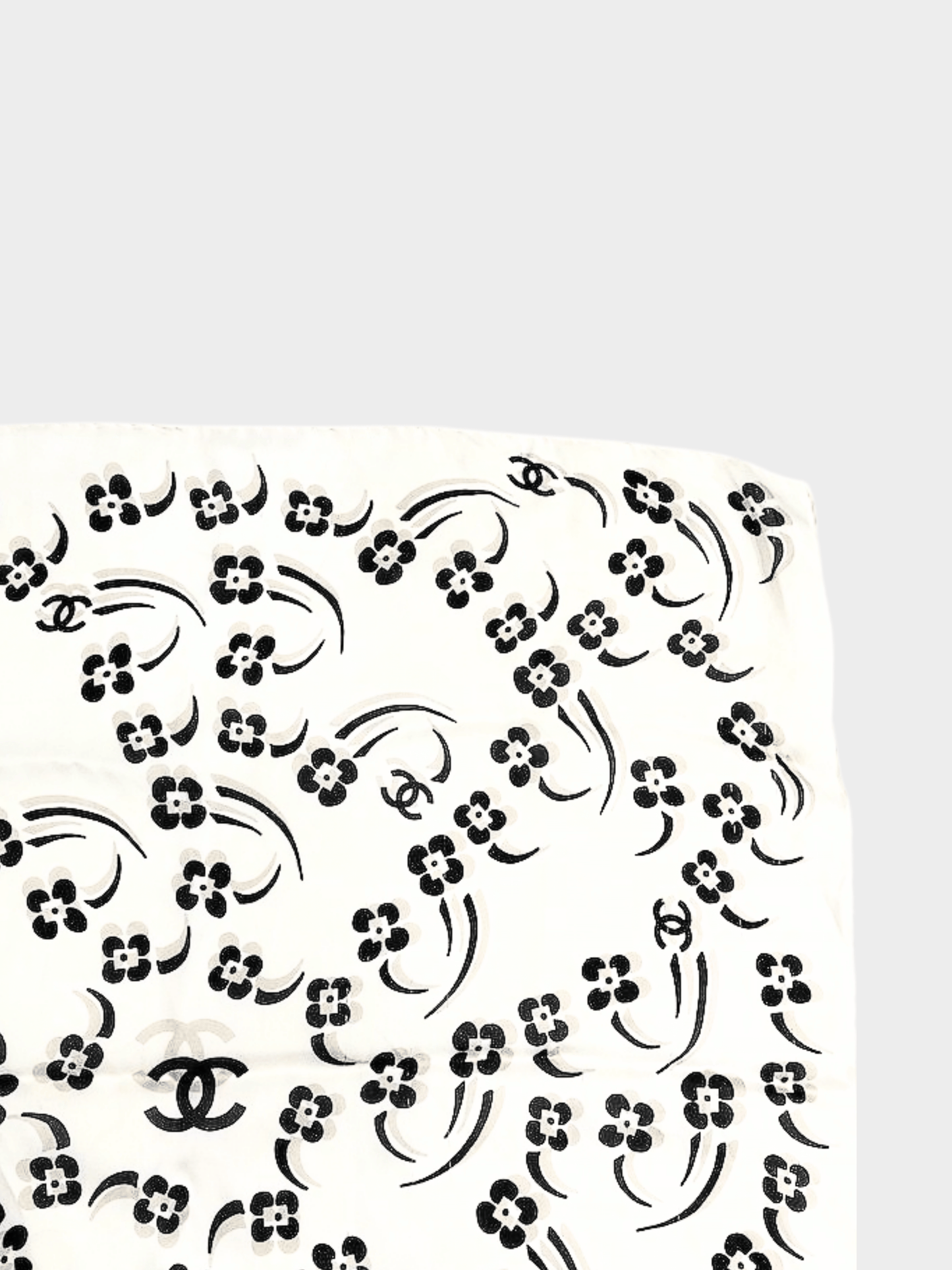 Chanel 2000s Beige Floral Print CC Silk Scarf