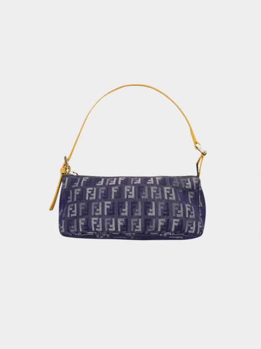 Fendi 2000s Blue Denim Monogram Shoulder Bag