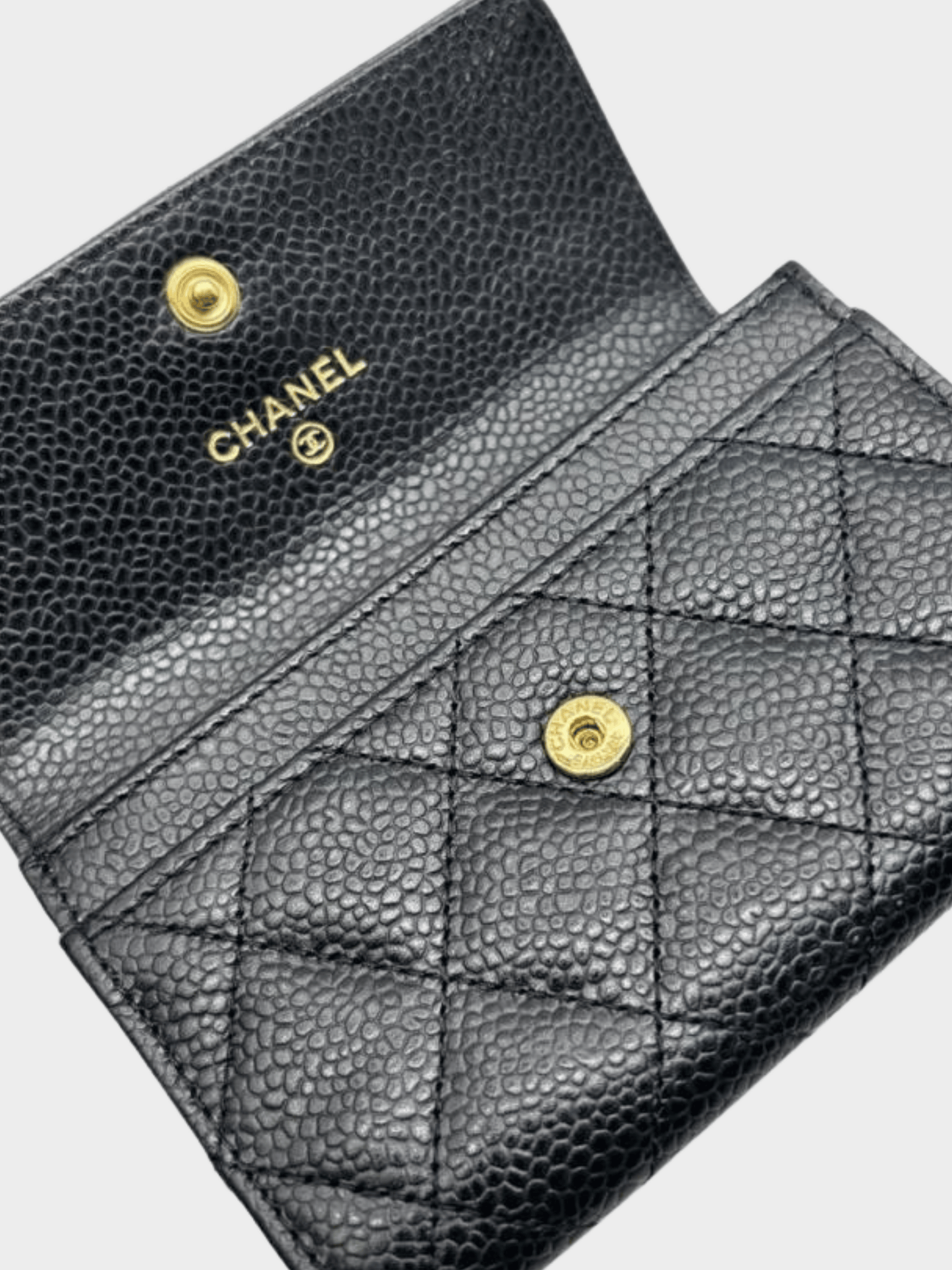 Chanel 1990s Black Quilted Caviar Leather Flap Card Holder