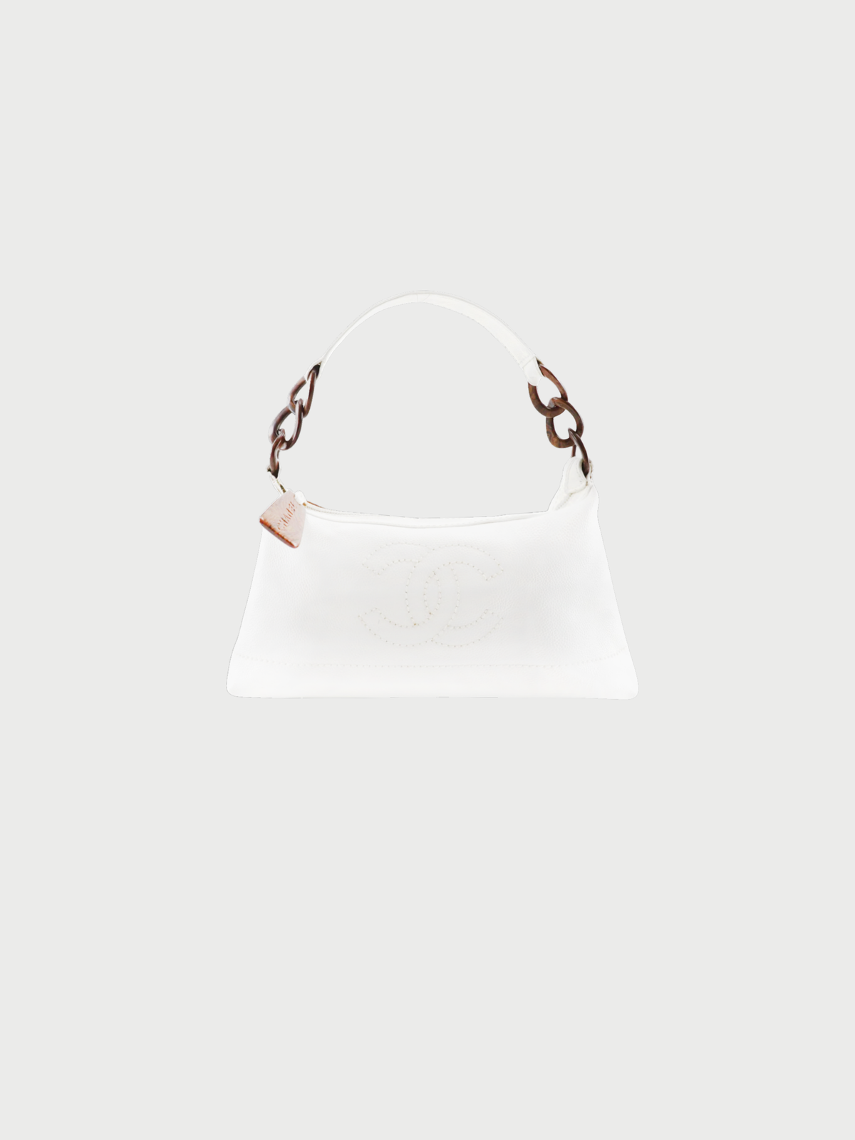 Chanel 2002 White Caviar Wood Chain Shoulder Bag