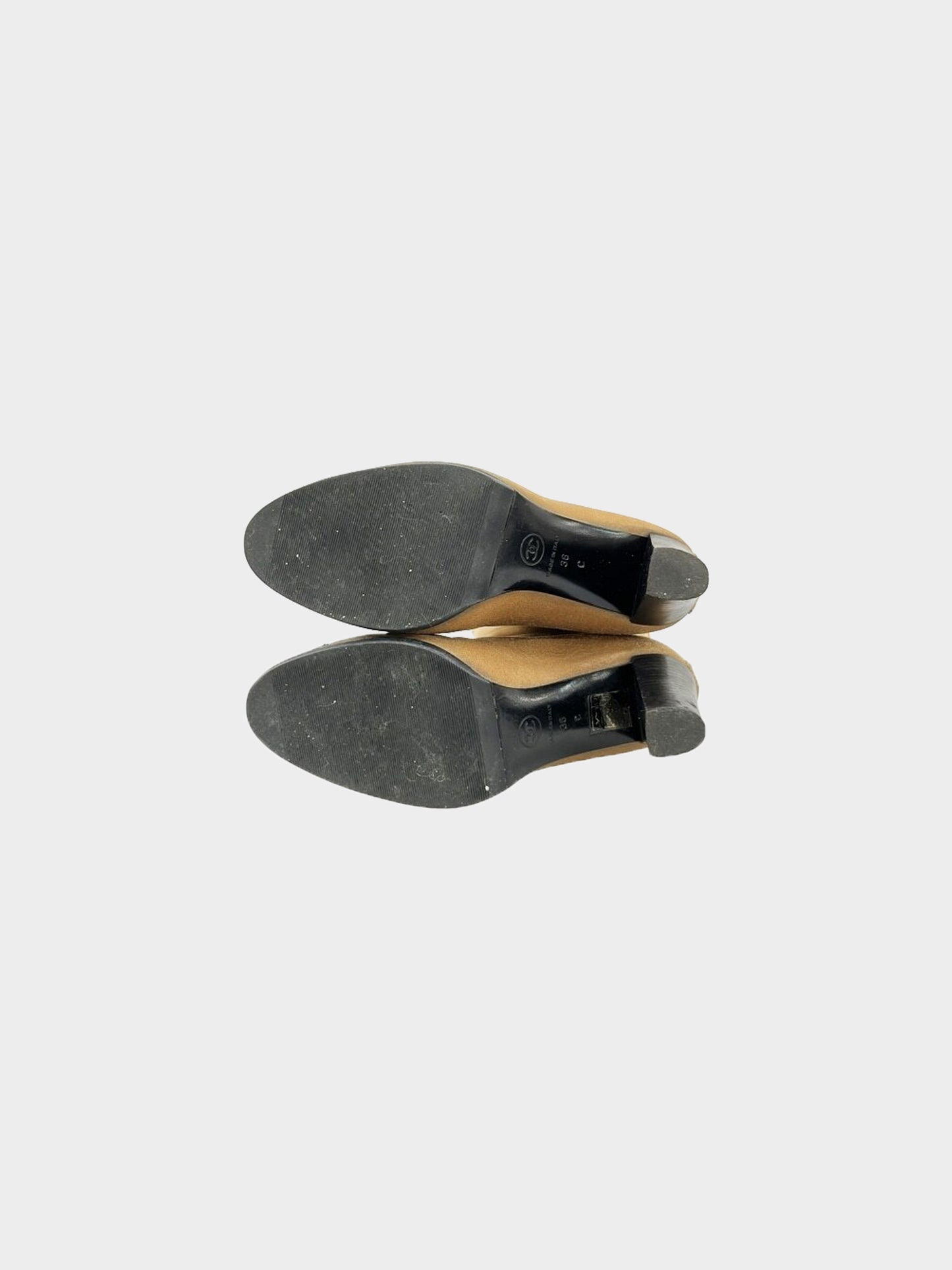 Chanel by Karl Lagerfeld 2005 Beige Suede and Shearling-lined CC Mid-calf Boots