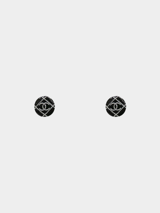 Chanel 2010s Black CC Round Stud Earrings