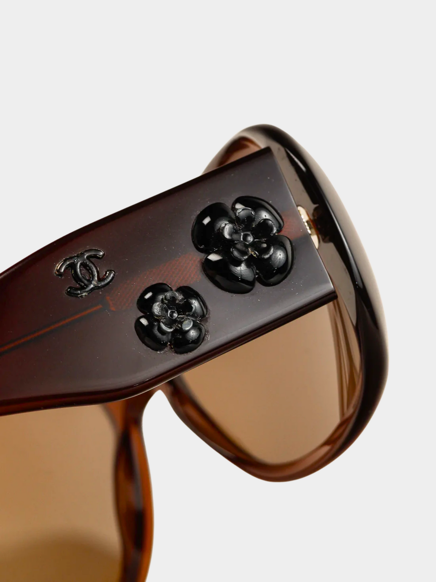 Chanel 2000s Brown Tortoiseshell Camellia Sunglasses