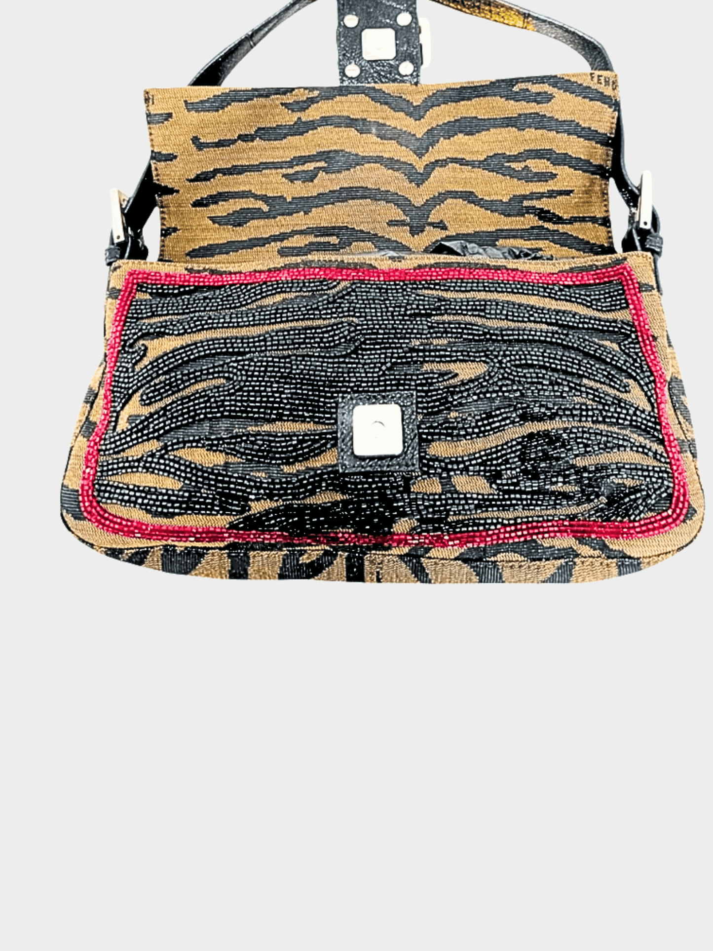 Fendi 2000s Brown Beaded Zebra Pattern Baguette Bag