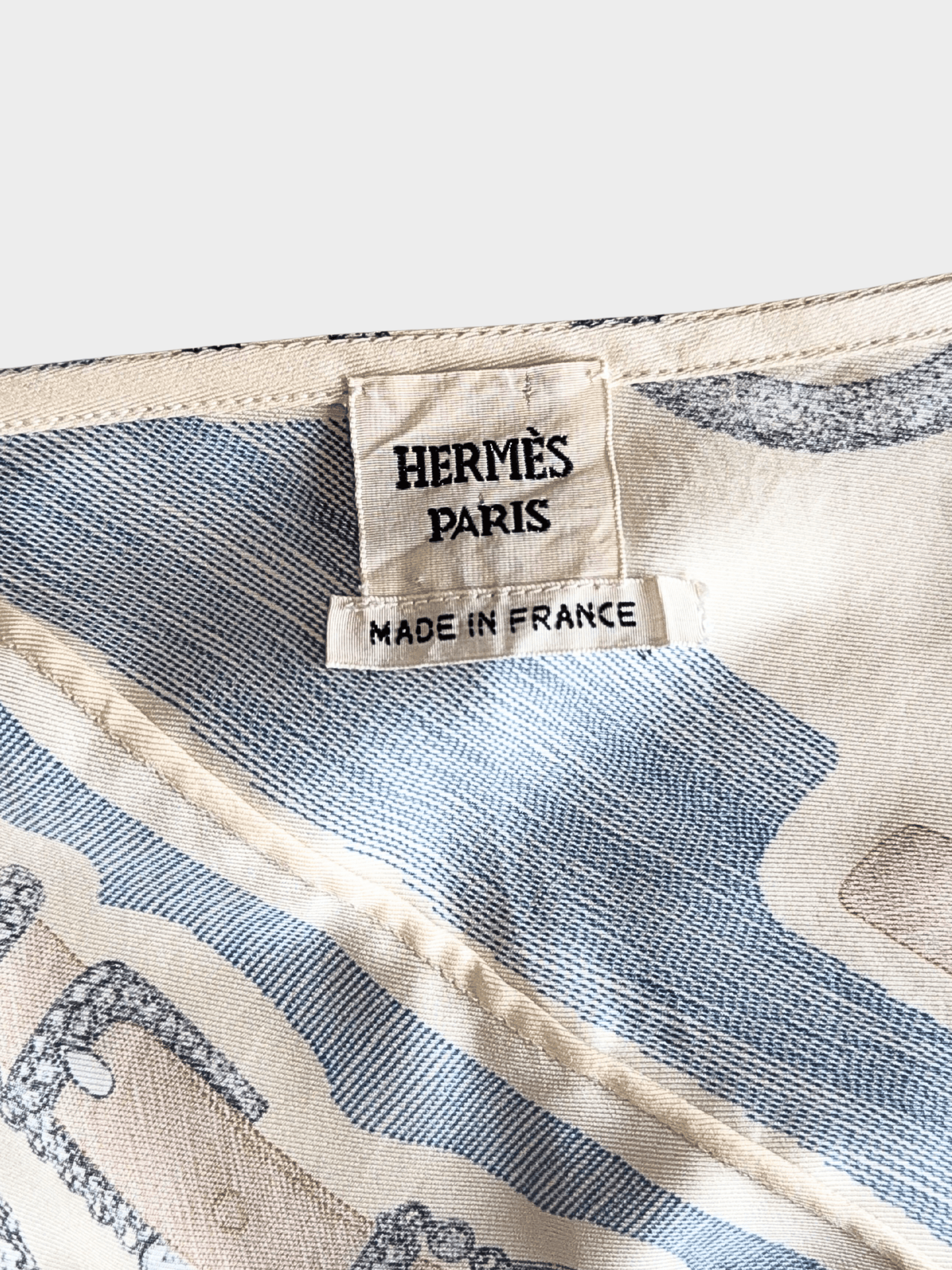 Hermes 2000s Cream and Baby Blue Graphic Silk Skirt