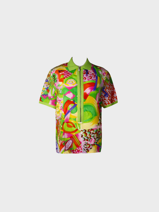 Gianni Versace 2000s Multicolored Silk Polo Shirt
