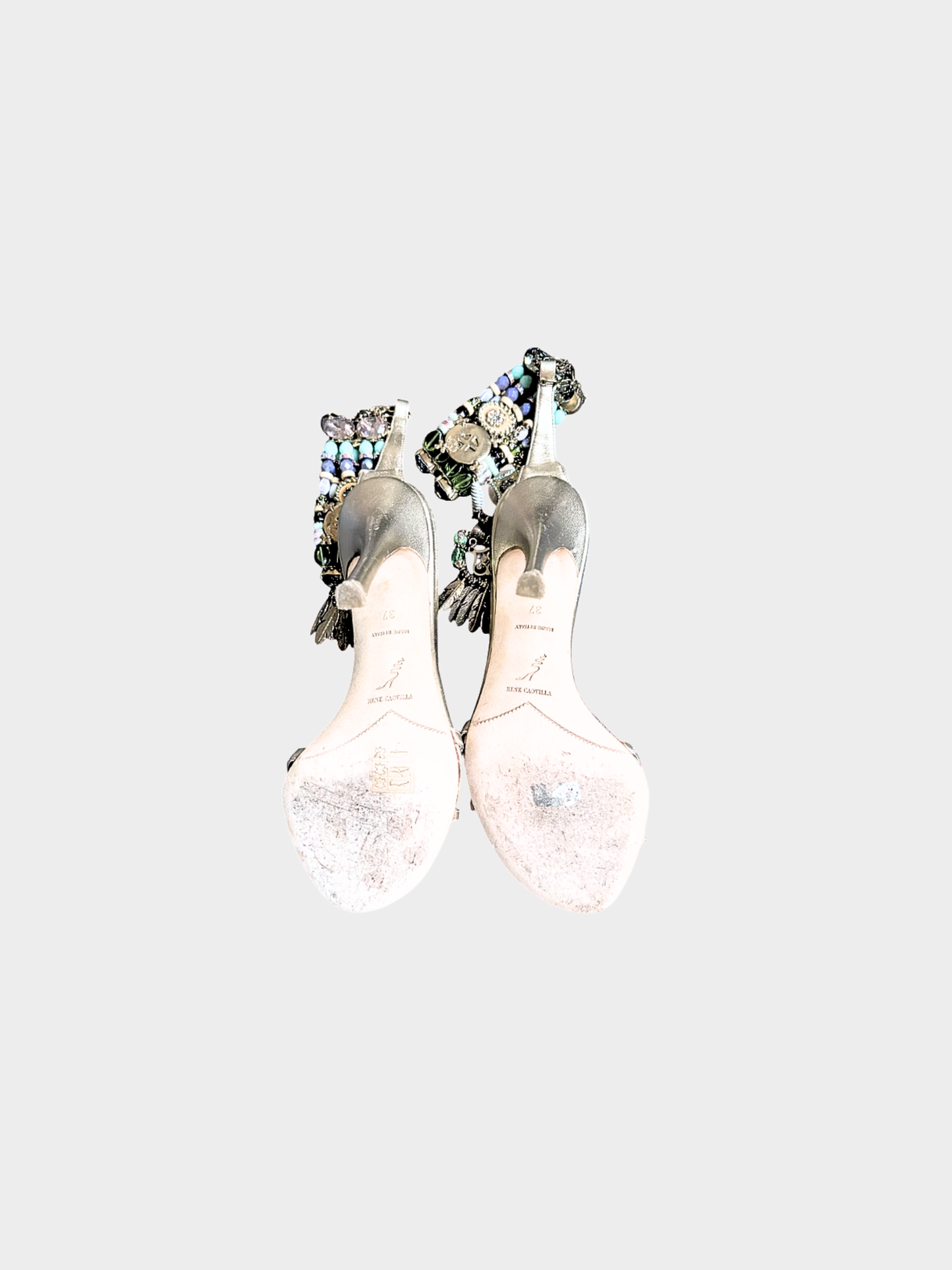 René Caovilla 2000s Rare Metallic Lizard Leather Tropical Heels