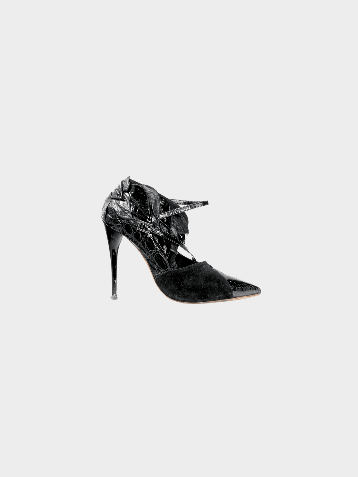 Chloe AW 2008 Runway Black Snake-Embossed, Suede & Leaf-Applique Heels