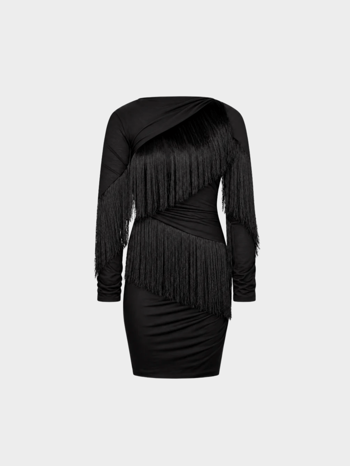 Emilio Pucci 2000s Black Fringed Draped Mini Dress