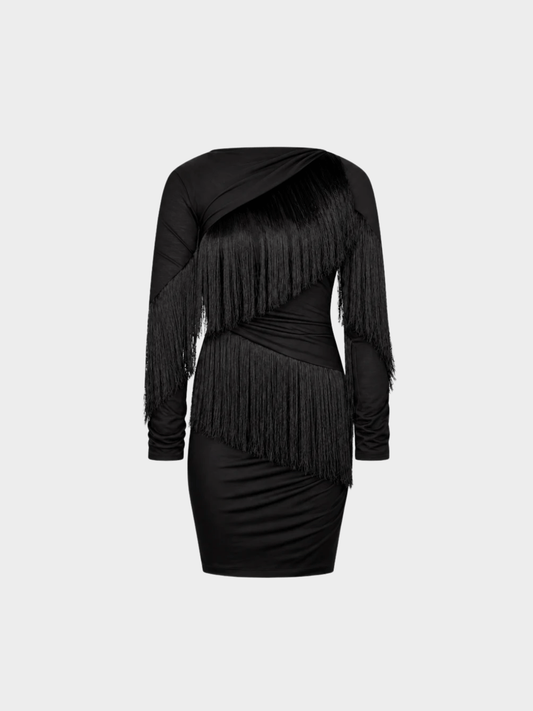 Emilio Pucci 2000s Black Fringed Draped Mini Dress