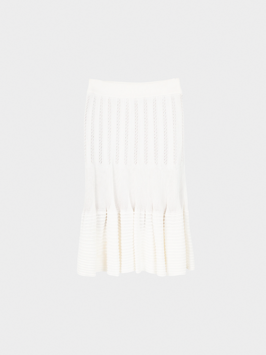 Azzedine Alaïa 2000s Cream Pointelle Ribbed Knit Mini Skirt
