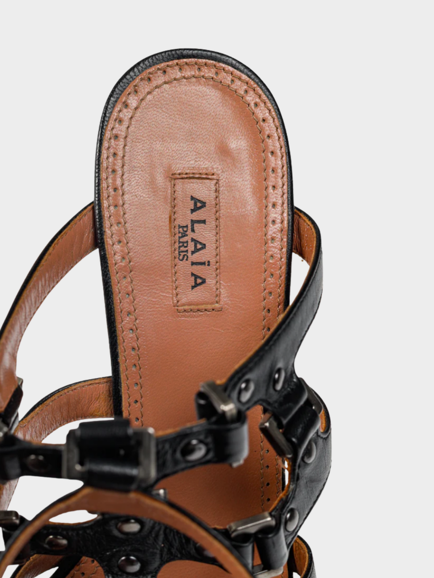 Azzedine Alaïa 2000s Black Leather Strappy Studded Sandals