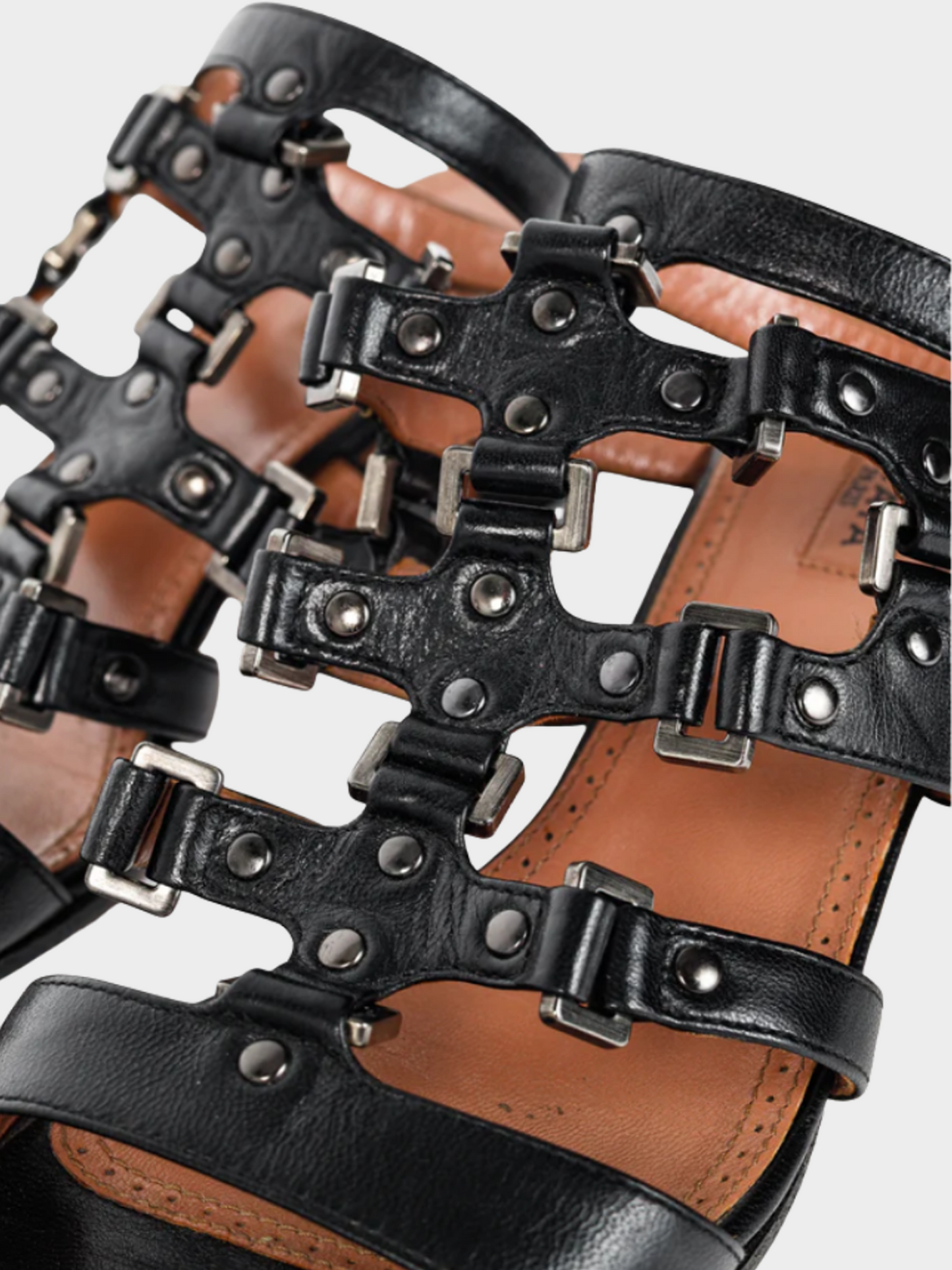 Azzedine Alaïa 2000s Black Leather Strappy Studded Sandals