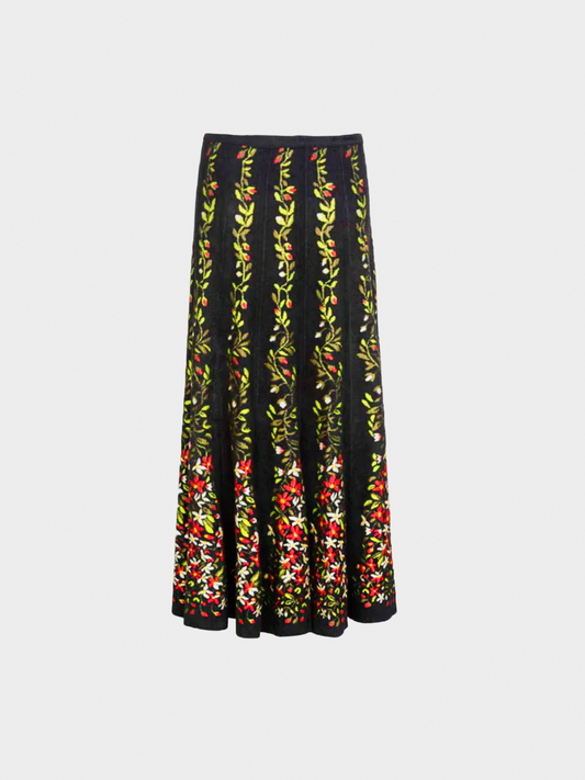 Azzedine Alaïa 2000 Black Floral Chenille Maxi Skirt
