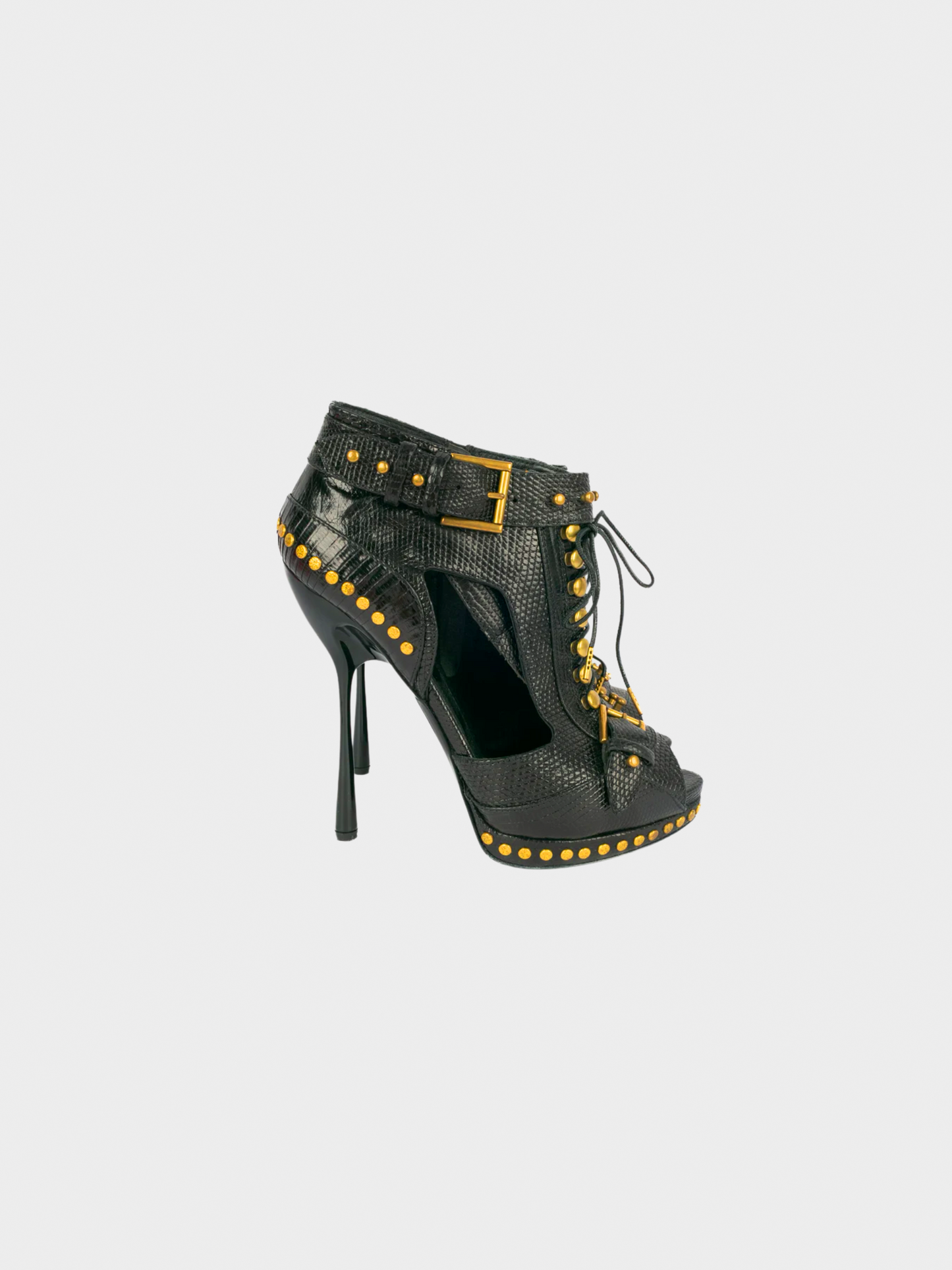 Alexander McQueen 2000s Black Lizard Leather Ankle Boots