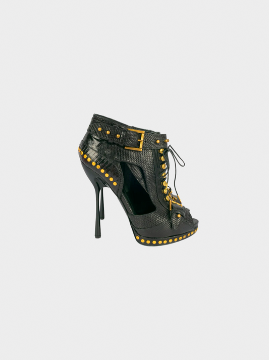 Alexander McQueen 2000s Black Lizard Leather Ankle Boots