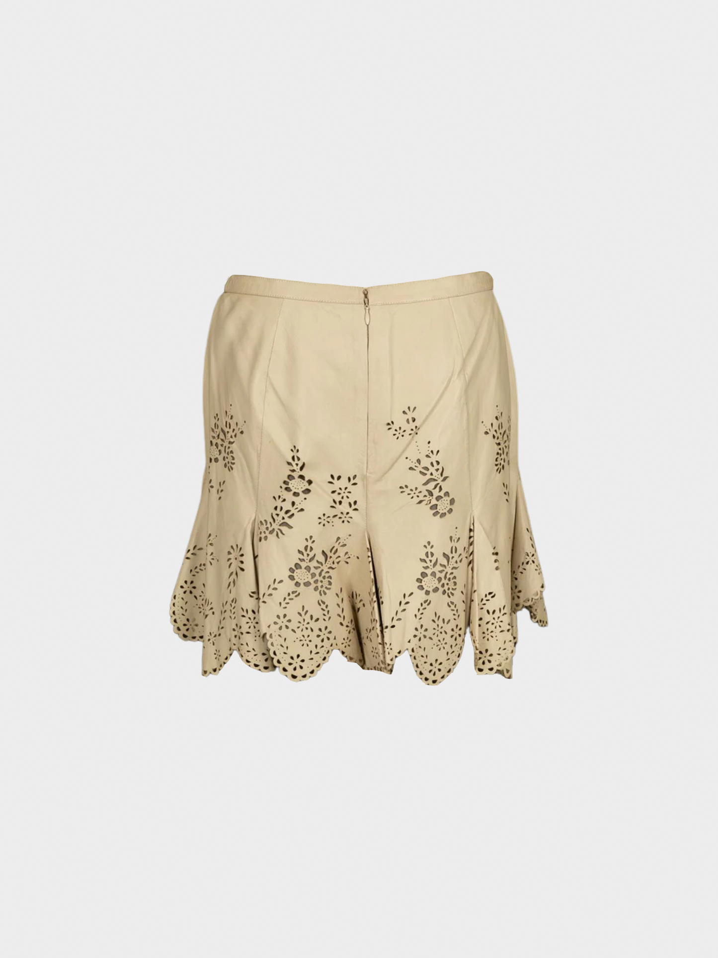 Alexander McQueen SS 2005 Beige Leather Cutout Mini Skirt