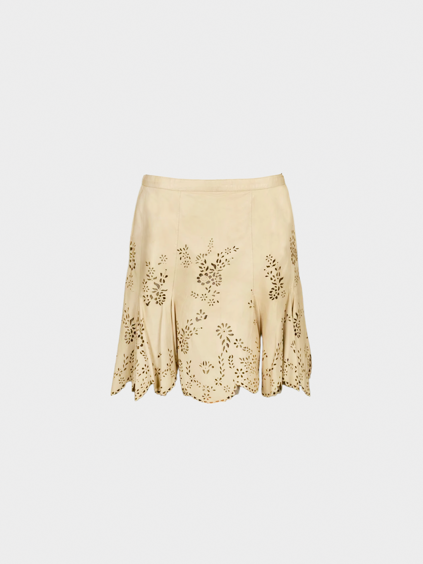 Alexander McQueen SS 2005 Beige Leather Cutout Mini Skirt