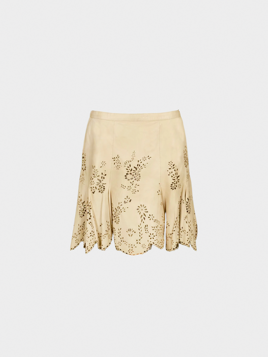 Alexander McQueen SS 2005 Beige Leather Cutout Mini Skirt