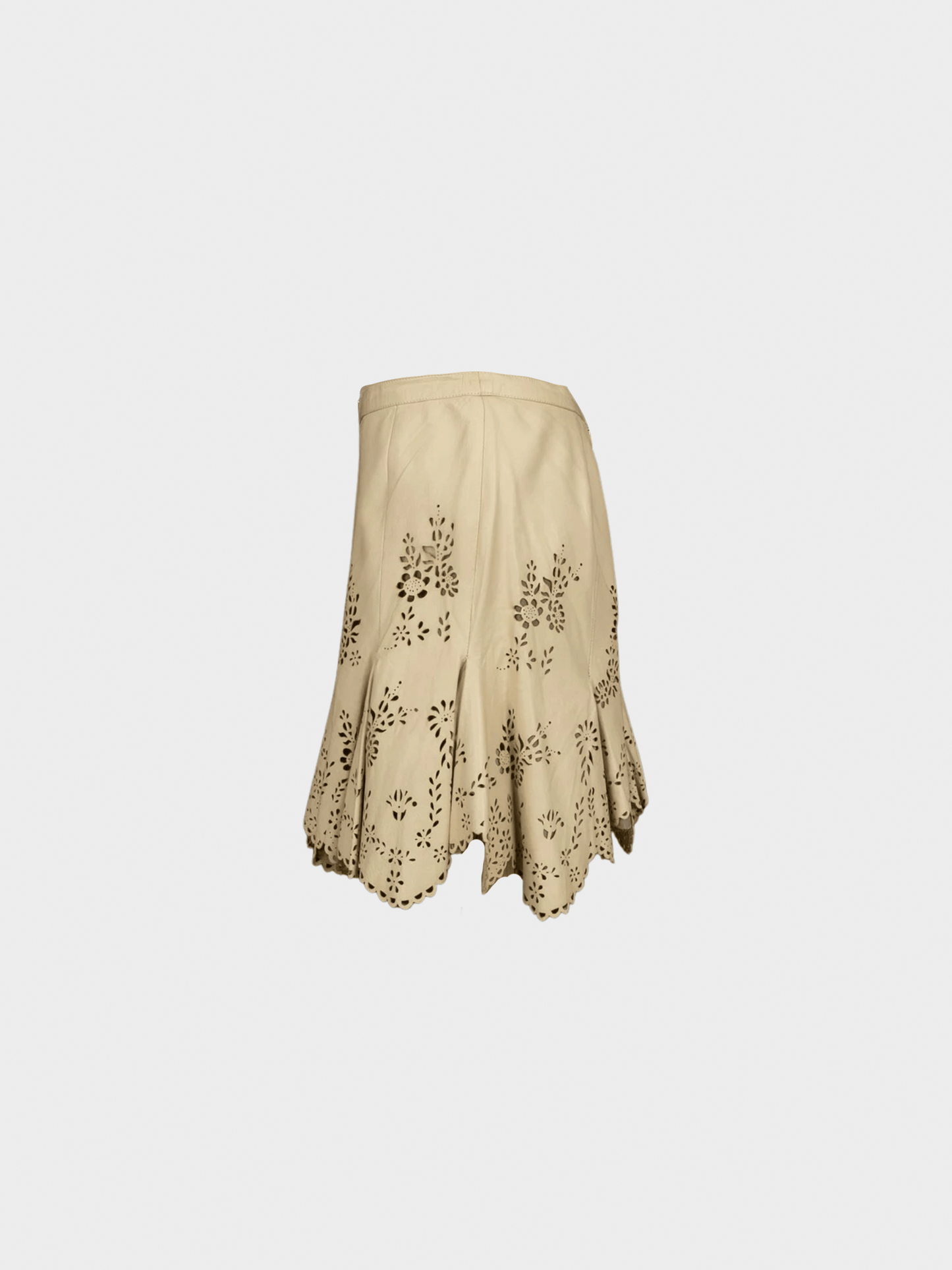 Alexander McQueen SS 2005 Beige Leather Cutout Mini Skirt