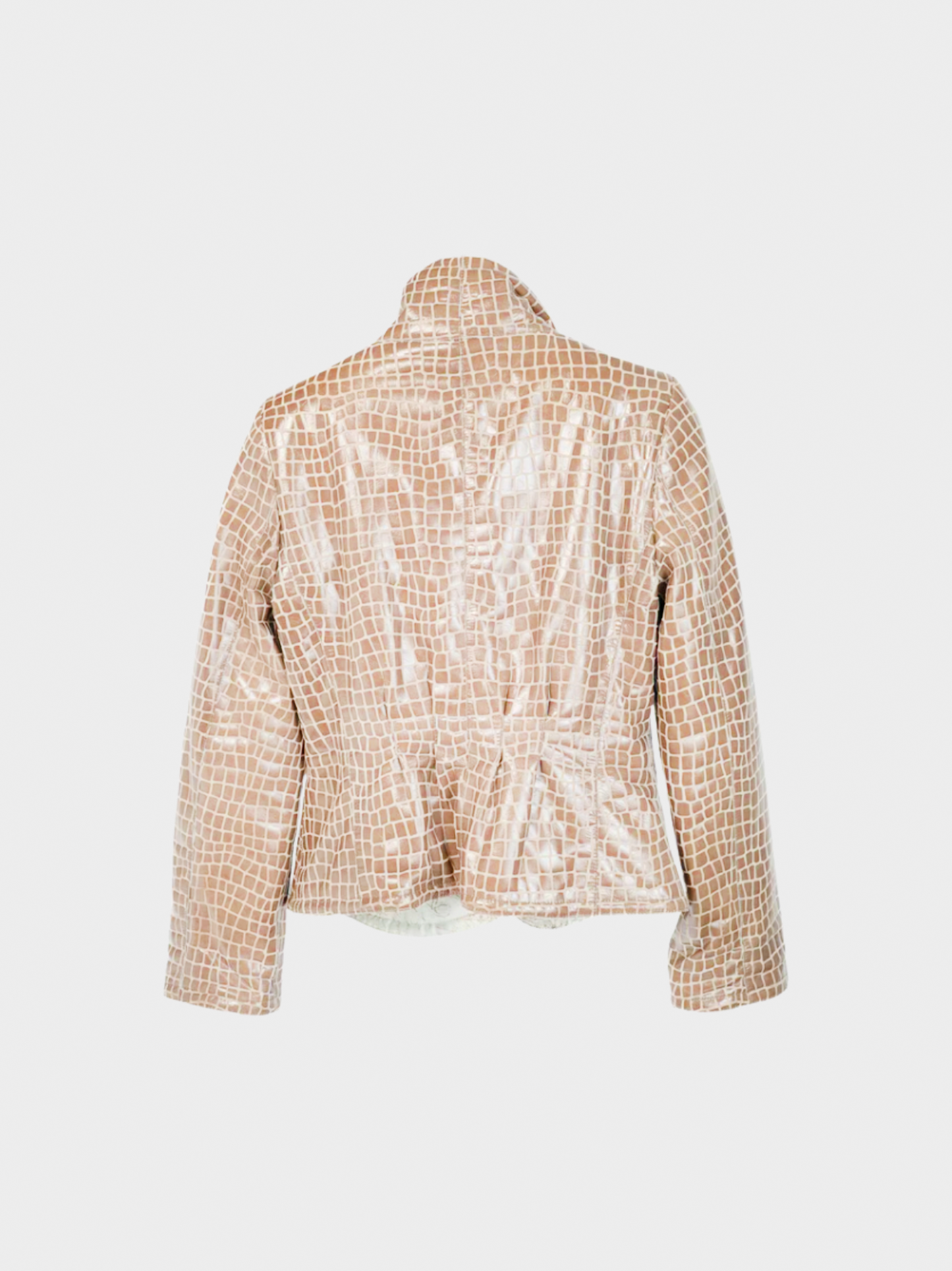 Giorgio Armani 2000s Taupe Snakeskin-Pattern Leather Buttoned Jacket