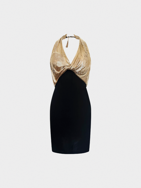 Loris Azzaro FW 1972 Gold and Black Metal Dress