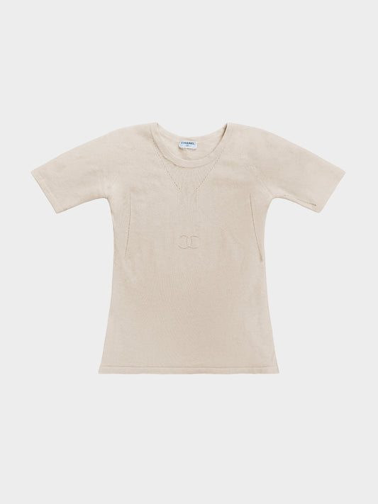 Chanel 2000s Biege Cotton Knit CC Top