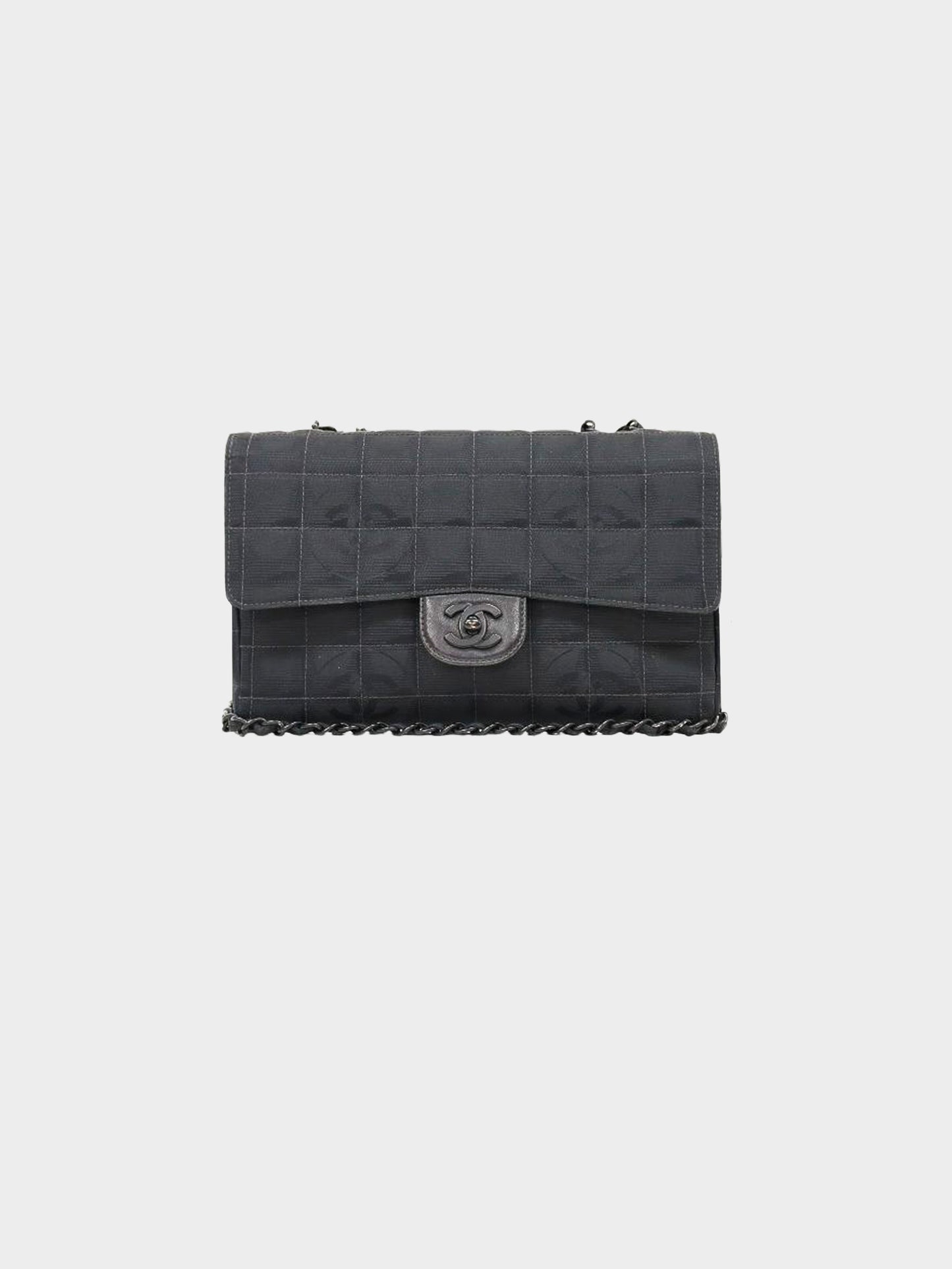 Chanel 2002 Black Chocolate Bar Nylon Flap Bag