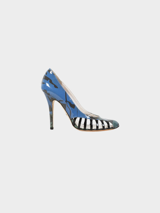 Emilio Pucci 2010s Printed Patent Leather Cage Cut-out Heels
