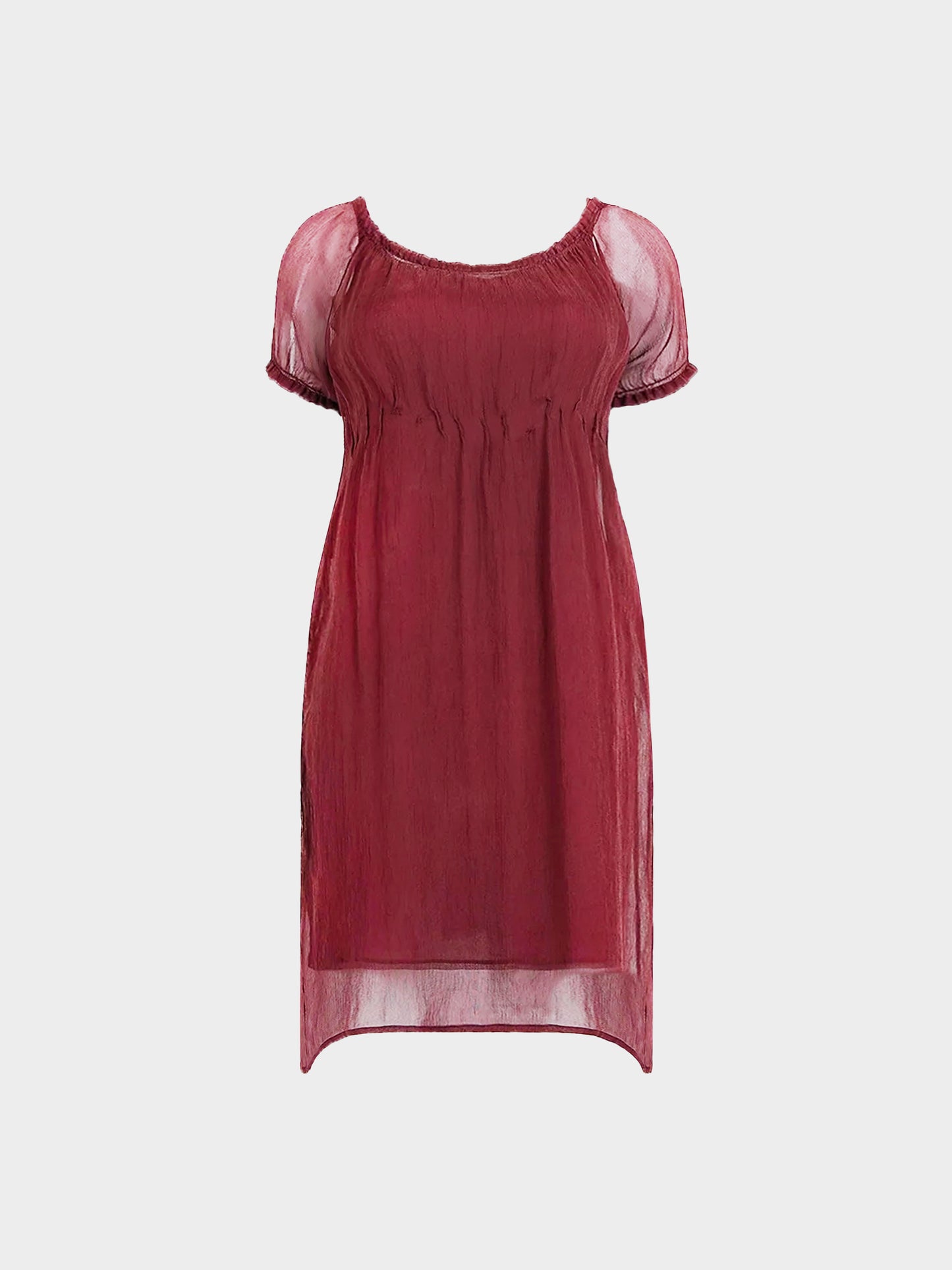 Prada SS 1997 Runway Burgundy Silk and Sheer Overlay Dress