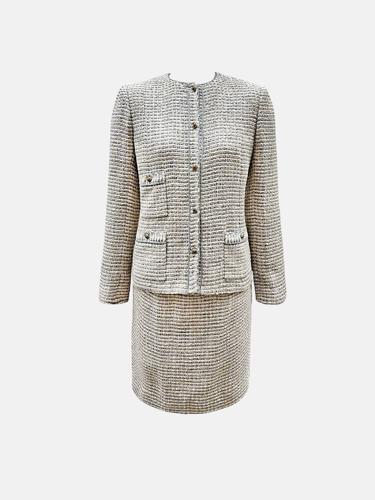 Chanel 1970s Cream Tweed Jacket and Skirt Set