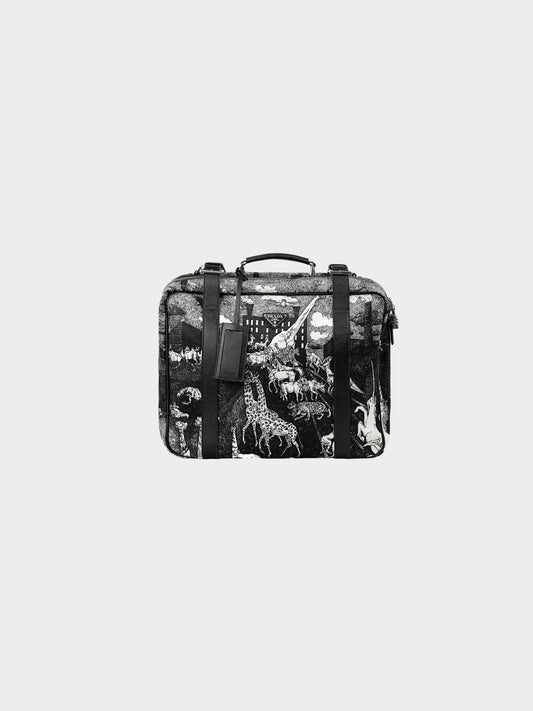 Prada AW 2016 Black Saffiano Leather and Nylon Animal Kingdom Suitcase
