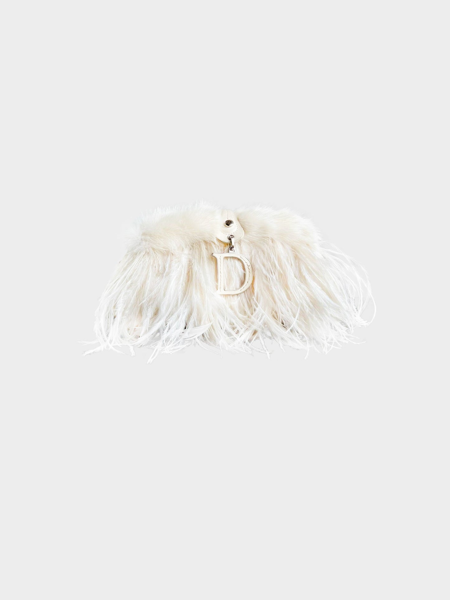 Christian Dior by John Galliano 2005 White Ostrich Feather and Mink Fur Trim Detective Clutch