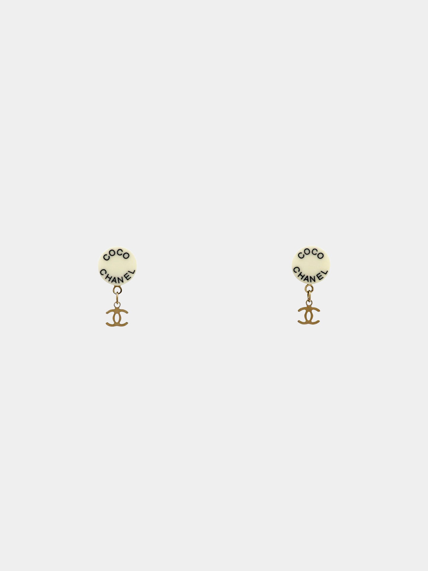 Chanel 2017 White Round Coco Chanel CC Drop Earrings