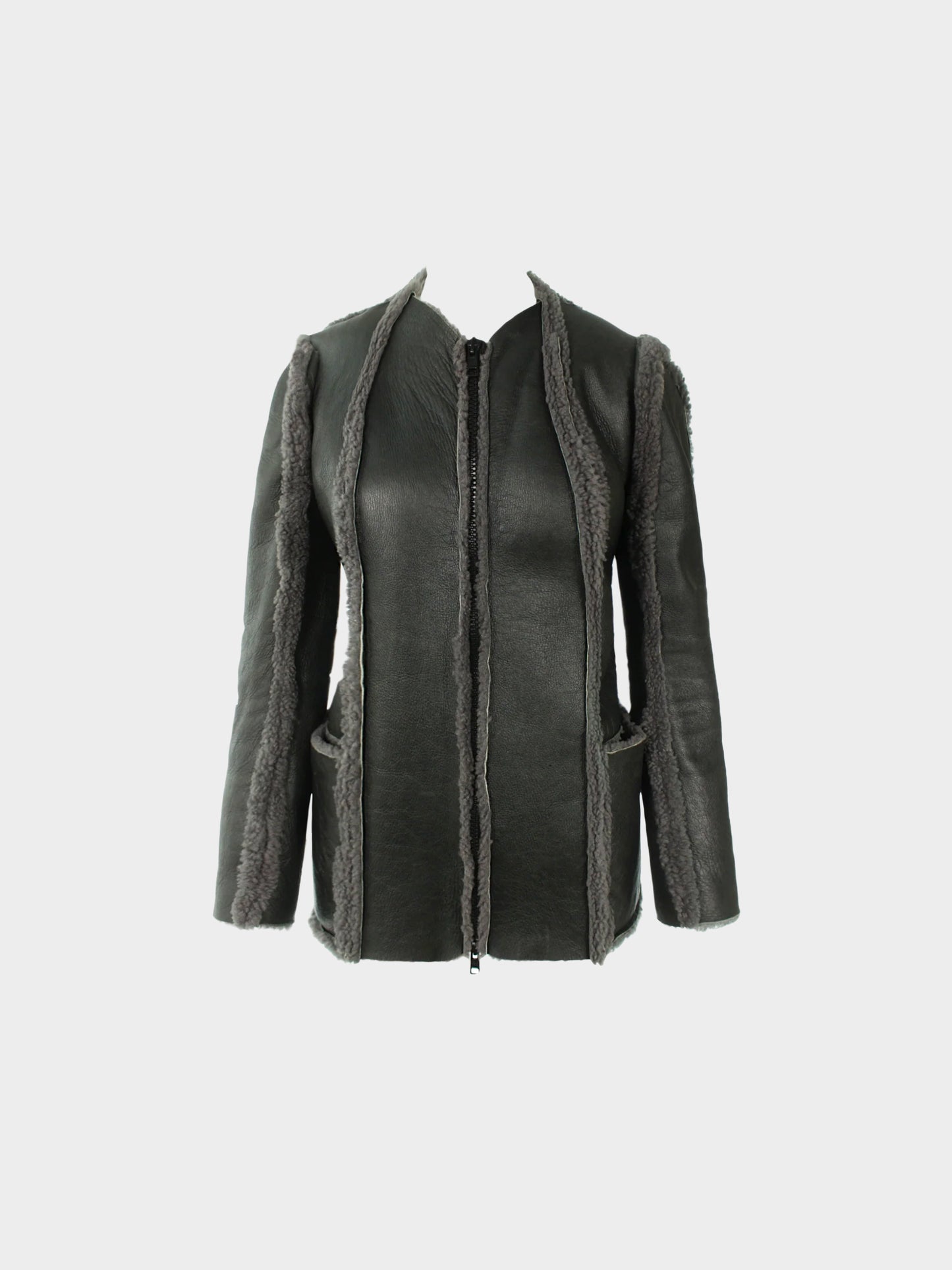 Maison Martin Margiela AW 1998 Flat Collection Dark Grey Leather and Shearling Jacket