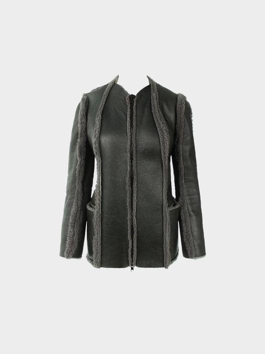 Maison Martin Margiela AW 1998 Flat Collection Dark Grey Leather and Shearling Jacket
