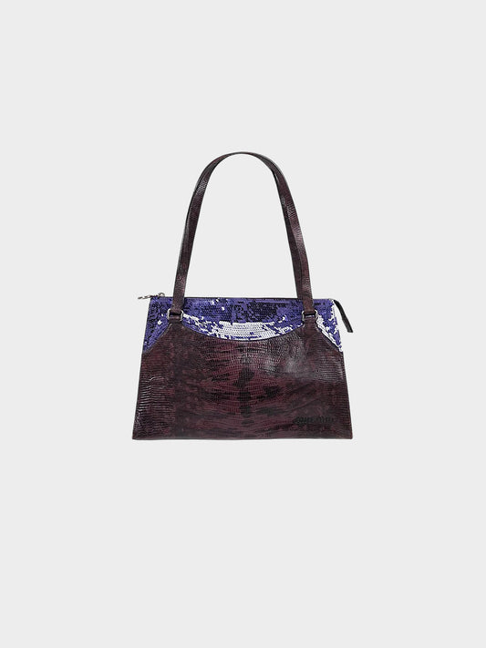 Miu Miu SS 2000 Purple Sequin and Reptile Embossed Leather Bag