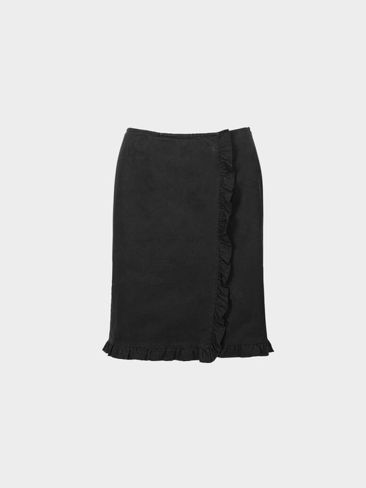 Miu Miu SS 1999 Black Ruffle Trim Skirt