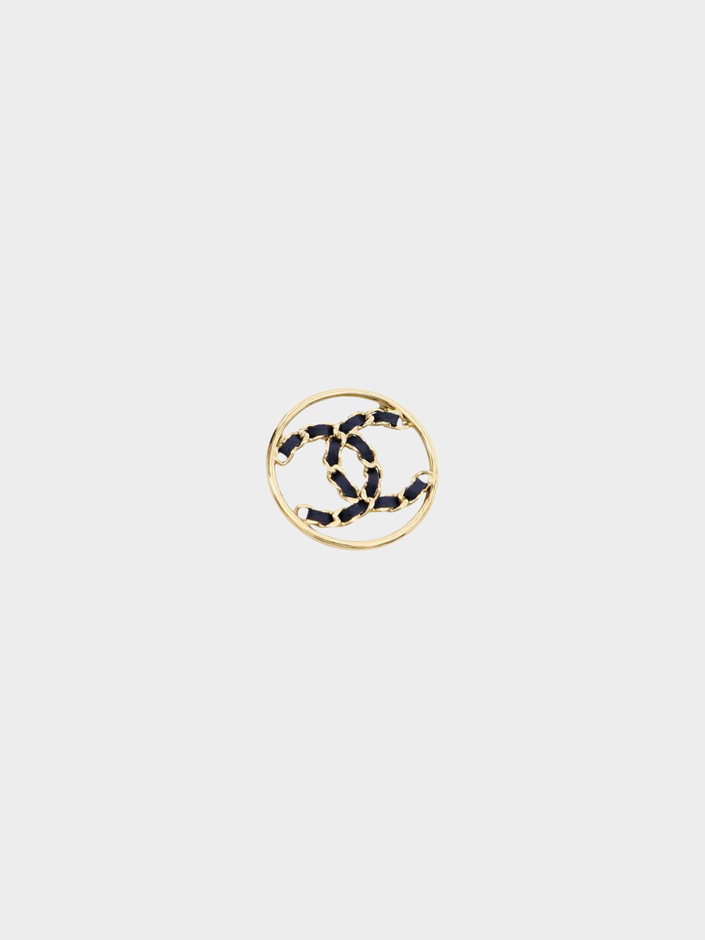 Chanel 2000s Navy Leather Threaded Chain and Gold CC Brooch