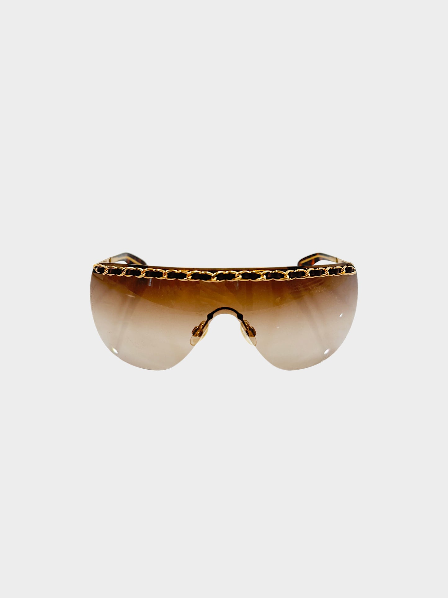 Chanel 2000s Brown Rimless Shield Sunglasses