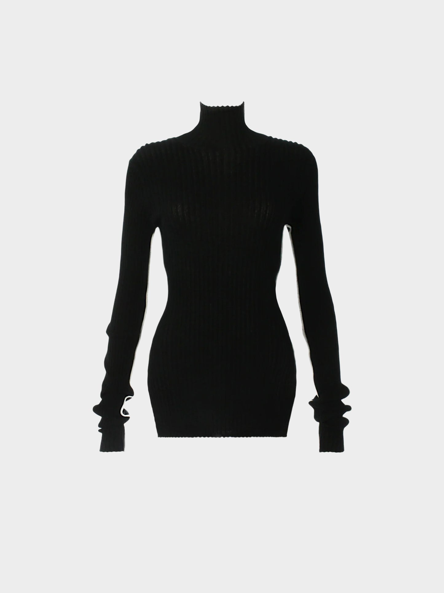 Celine by Phoebe Philo 2010s Black Ribbed Knit Turtleneck Bodycon Dress