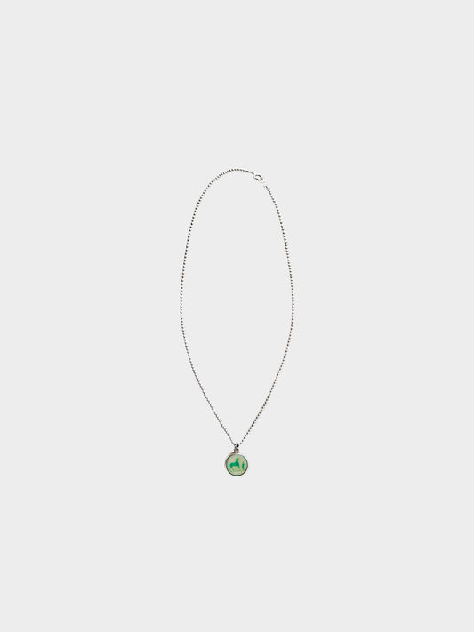 Hermès 1990s Silver and Green Corozo Horse Pendant Necklace
