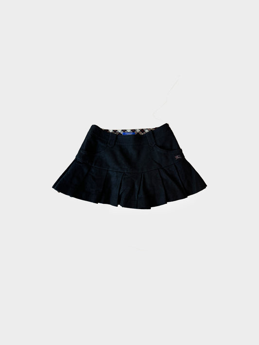 Burberry Blue Label 2000s Black Wool Pleated Mini Skirt