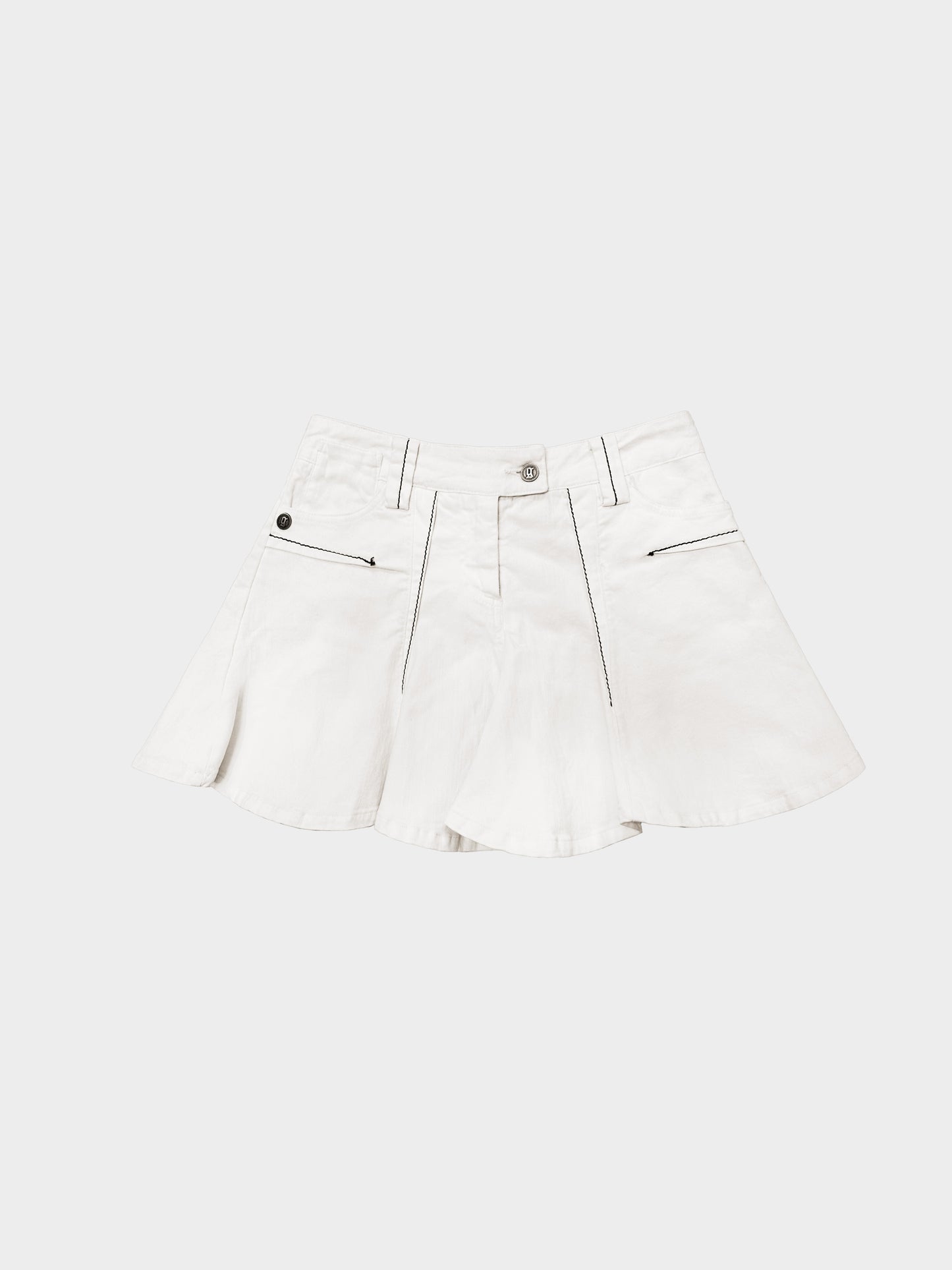 John Galliano 2000s White Denim Pleated Skirt