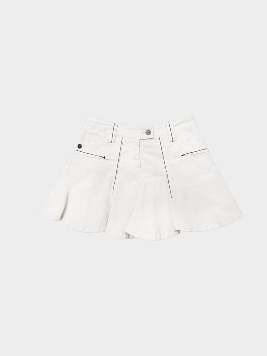 John Galliano 2000s White Denim Pleated Skirt
