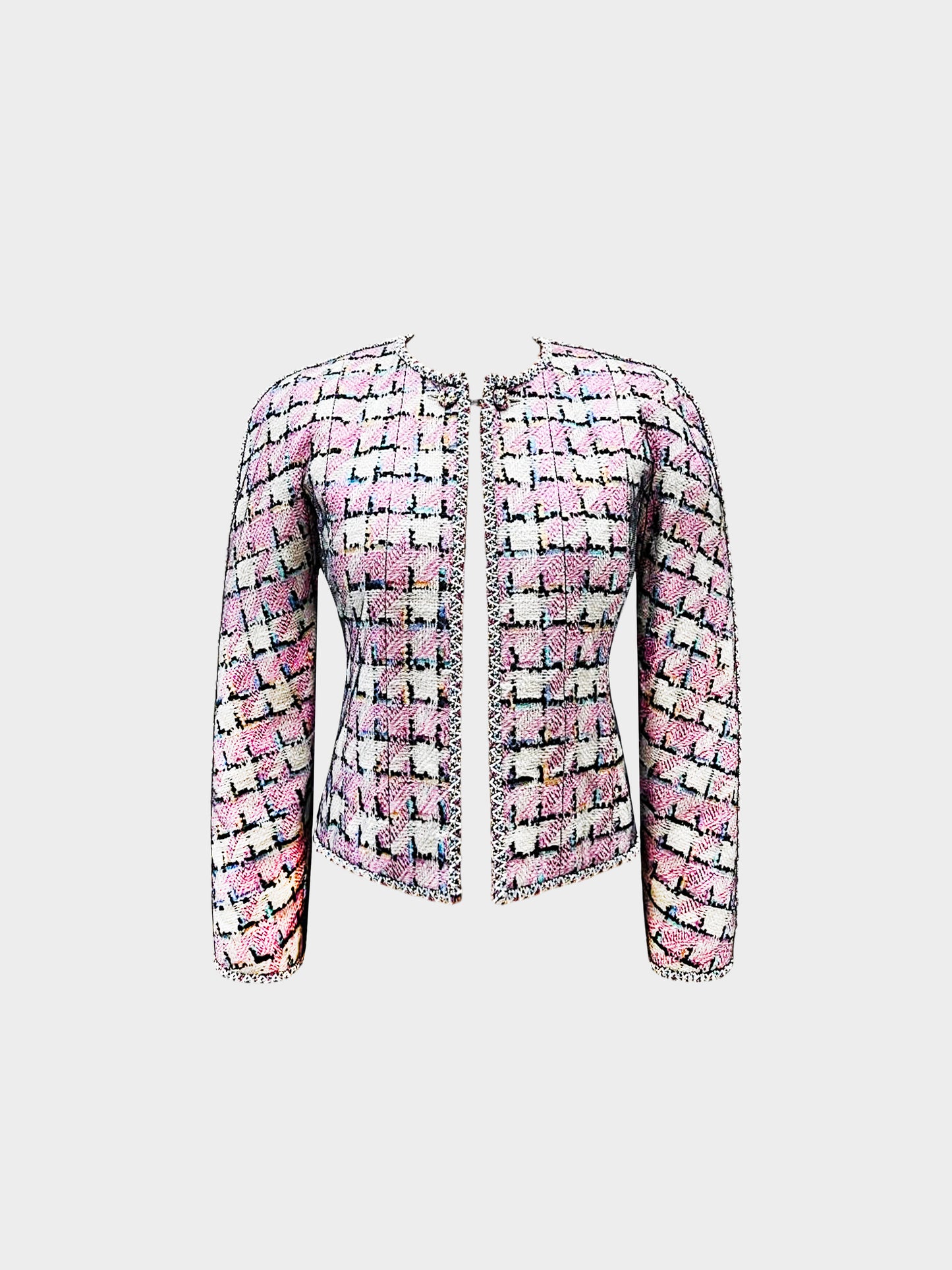 Chanel 1998 Pastel Check Tweed Tulle Overlay Jacket