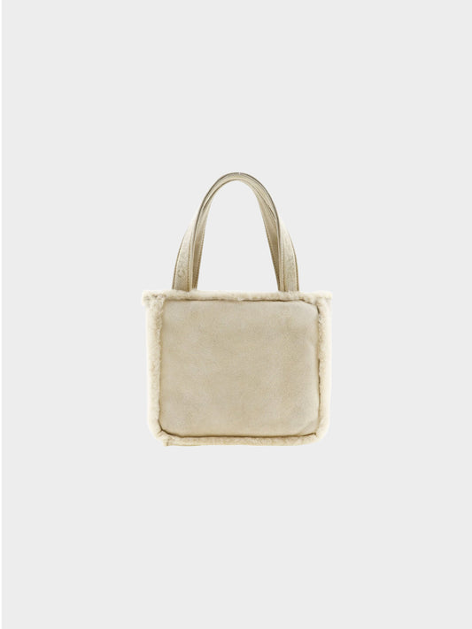 Chanel 1998 Beige Suede Faux Fur Trim Mini Tote Bag