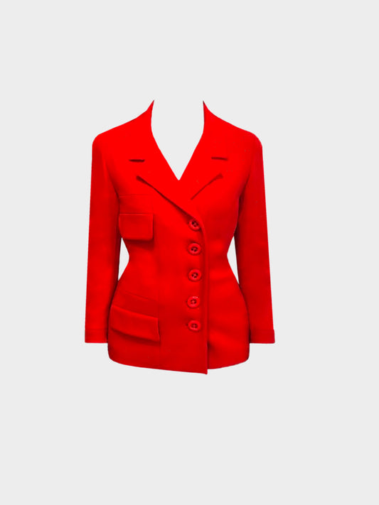 Chanel 1990s Red Asymmetrical Single-Breasted Blazer