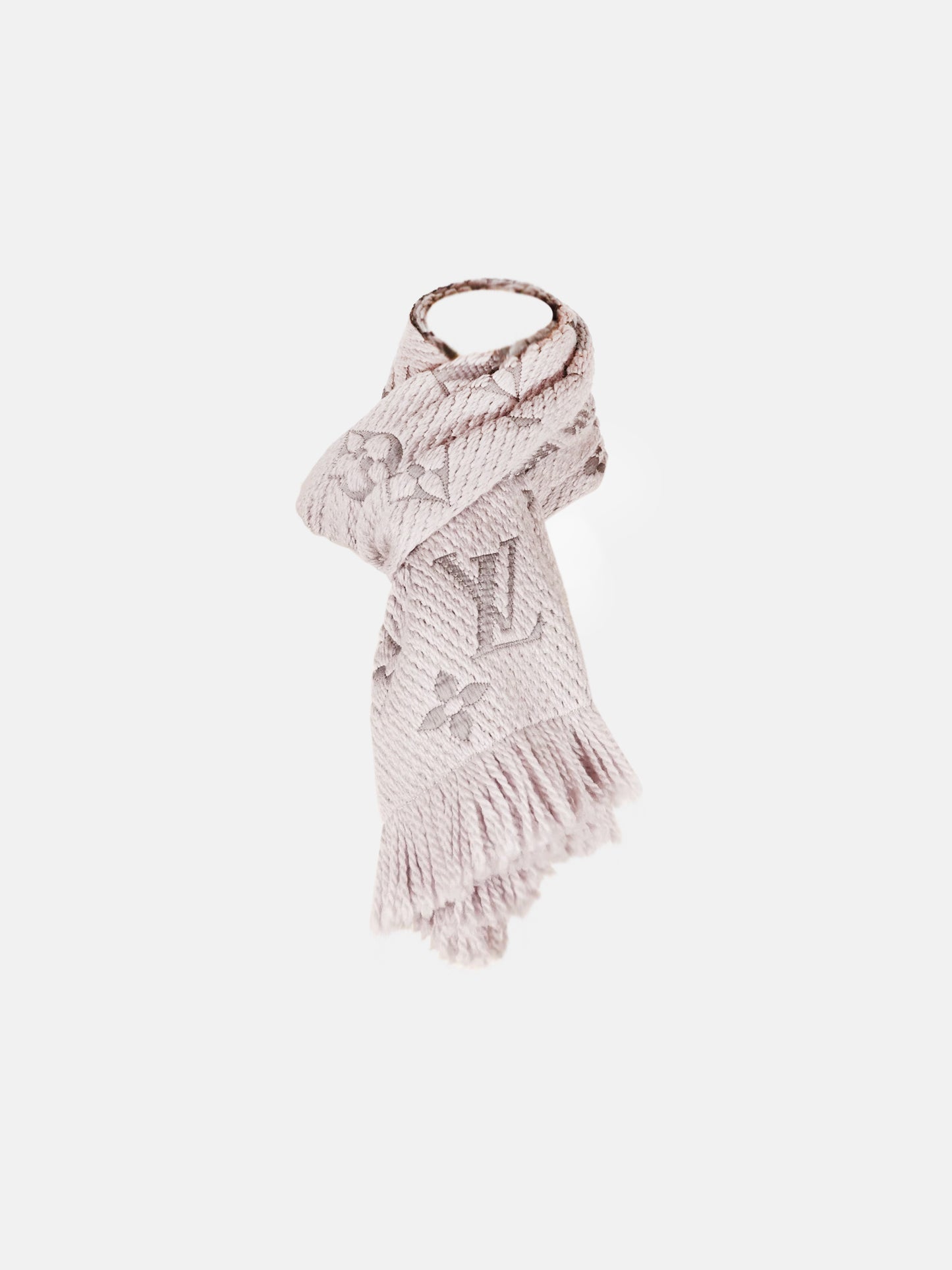 Louis Vuitton 2020s Grey Wool Silk Monogram Fringed Scarf